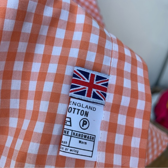 Moloh Ladies Size 2 Gingham Cotton Button Down Shirt Orange White Velvet Trim - Picture 7 of 8